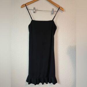 Vintage 90s City Triangles Black Square Neck Ruffle Mini Dress S